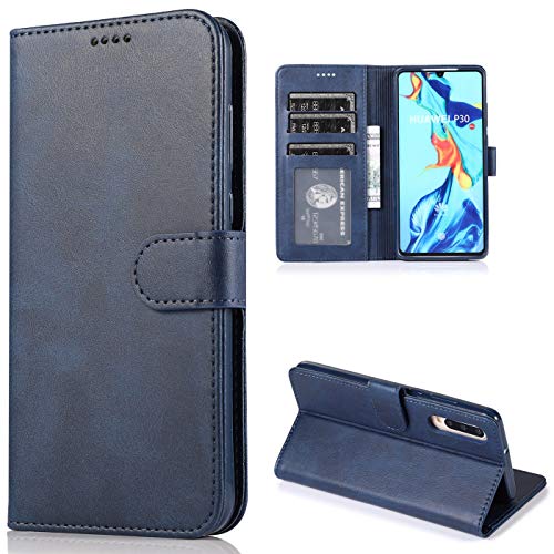 CTIUYA Schutzhülle für Huawei P30, Hülle Handyhülle Leder Klapphülle Handytasche Flip Brieftasche Schutzhülle Magnet Wallet Case Tasche Lederhülle für Huawei P30,Dunkelblau von CTIUYA