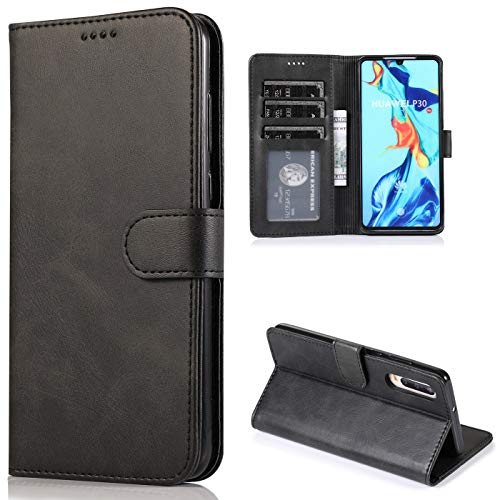 CTIUYA Schutzhülle für Huawei P30, Hülle Handyhülle Leder Klapphülle Handytasche Flip Brieftasche Schutzhülle Magnet Wallet Case Tasche Lederhülle für Huawei P30,Schwarz von CTIUYA