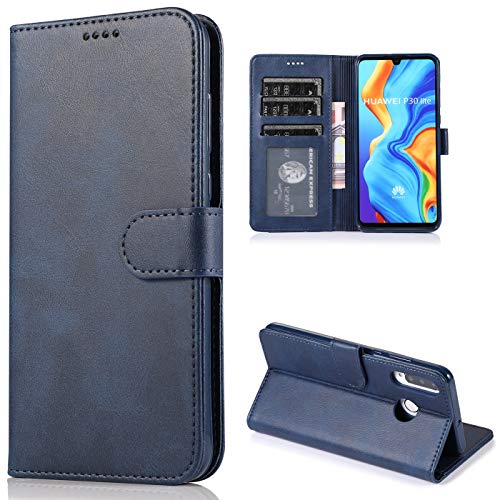 CTIUYA Schutzhülle für Huawei P30 Lite, Hülle Handyhülle Leder Klapphülle Handytasche Flip Brieftasche Schutzhülle Magnet Wallet Case Tasche Lederhülle für Huawei P30 Lite,Dunkelblau von CTIUYA