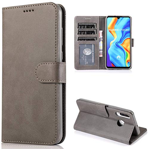 CTIUYA Schutzhülle für Huawei P30 Lite, Hülle Handyhülle Leder Klapphülle Handytasche Flip Brieftasche Schutzhülle Magnet Wallet Case Tasche Lederhülle für Huawei P30 Lite,Grau von CTIUYA