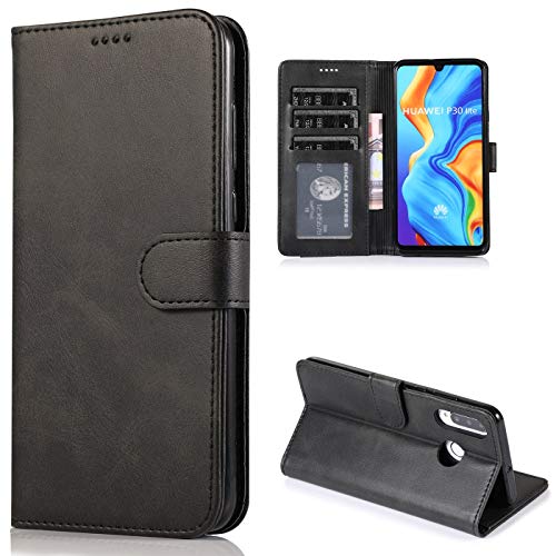 CTIUYA Schutzhülle für Huawei P30 Lite, Hülle Handyhülle Leder Klapphülle Handytasche Flip Brieftasche Schutzhülle Magnet Wallet Case Tasche Lederhülle für Huawei P30 Lite,Schwarz von CTIUYA