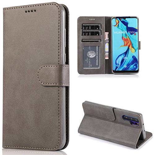 CTIUYA Schutzhülle für Huawei P30 Pro, Hülle Handyhülle Leder Klapphülle Handytasche Flip Brieftasche Schutzhülle Magnet Wallet Case Tasche Lederhülle für Huawei P30 Pro,Grau von CTIUYA