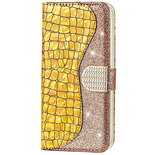 CTIUYA Schutzhülle für Samsung Galaxy A10 / M10, Hülle Glitzer Handyhülle PU Leder Bling Handytasche Klapphülle Case Diamant Magnet Flip Cover Ledertasche für Samsung Galaxy A10 / M10,Gold von CTIUYA