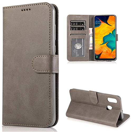 CTIUYA Schutzhülle für Samsung Galaxy A20E, Hülle Handyhülle Leder Klapphülle Handytasche Flip Brieftasche Schutzhülle Magnet Wallet Case Tasche Lederhülle für Samsung Galaxy A20E,Grau von CTIUYA