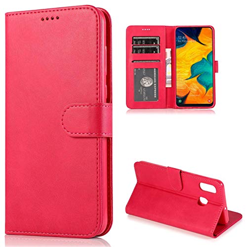 CTIUYA Schutzhülle für Samsung Galaxy A20E, Hülle Handyhülle Leder Klapphülle Handytasche Flip Brieftasche Schutzhülle Magnet Wallet Case Tasche Lederhülle für Samsung Galaxy A20E,Rose Rot von CTIUYA