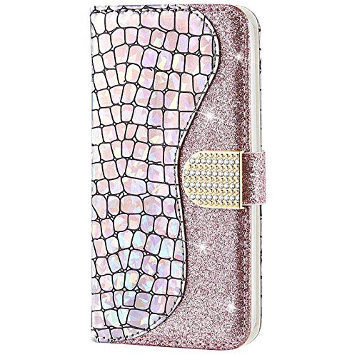 CTIUYA Schutzhülle für Samsung Galaxy A21S, Hülle Glitzer Handyhülle PU Leder Bling Handytasche Klapphülle Case Glänzend Diamant Magnet Flip Cover Ledertasche für Samsung Galaxy A21S,Rose Gold von CTIUYA