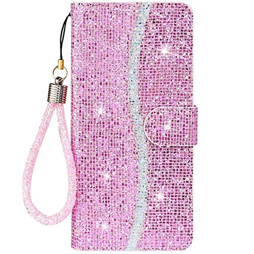 CTIUYA Schutzhülle für Samsung Galaxy A32 5G, Hülle Handyhülle Glitzer Case Tasche PU Leder Klapphülle Glänzend Bling Brieftasche mit Kartenfach Flip Handytasche für Samsung Galaxy A32 5G,Rosa von CTIUYA