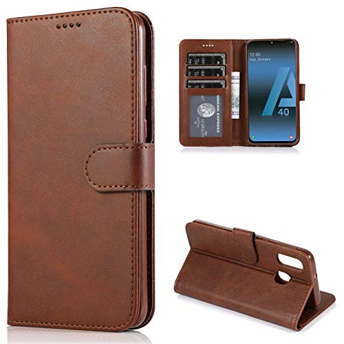 CTIUYA Schutzhülle für Samsung Galaxy A40, Hülle Handyhülle Leder Klapphülle Handytasche Flip Brieftasche Schutzhülle Magnet Wallet Case Tasche Lederhülle für Samsung Galaxy A40,Braun von CTIUYA