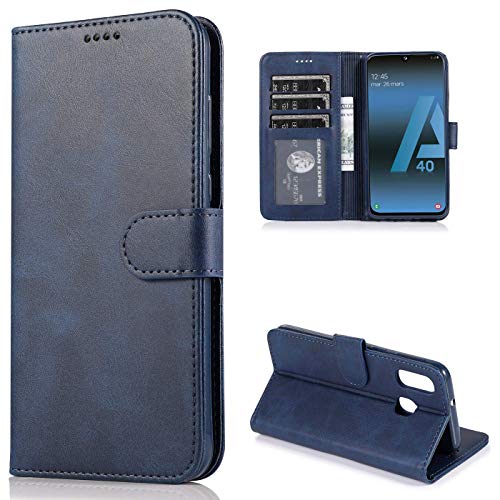 CTIUYA Schutzhülle für Samsung Galaxy A40, Hülle Handyhülle Leder Klapphülle Handytasche Flip Brieftasche Schutzhülle Magnet Wallet Case Tasche Lederhülle für Samsung Galaxy A40,Dunkelblau von CTIUYA