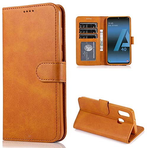 CTIUYA Schutzhülle für Samsung Galaxy A40, Hülle Handyhülle Leder Klapphülle Handytasche Flip Brieftasche Schutzhülle Magnet Wallet Case Tasche Lederhülle für Samsung Galaxy A40,Hellbraun von CTIUYA