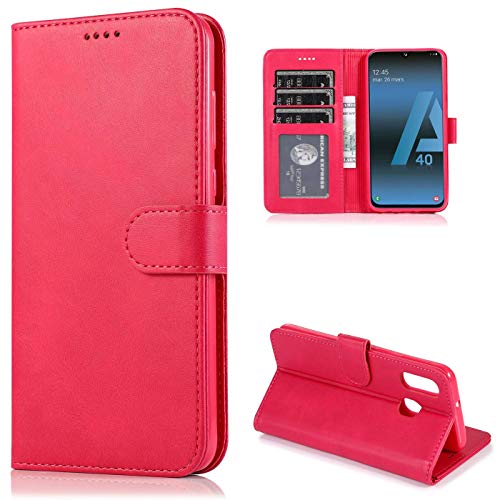 CTIUYA Schutzhülle für Samsung Galaxy A40, Hülle Handyhülle Leder Klapphülle Handytasche Flip Brieftasche Schutzhülle Magnet Wallet Case Tasche Lederhülle für Samsung Galaxy A40,Rose Rot von CTIUYA