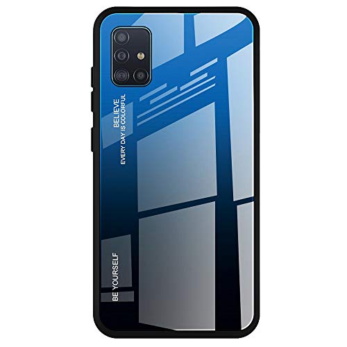 CTIUYA Schutzhülle für Samsung Galaxy A51, Hülle Hart Glas Back Hard Case Handyhülle Plastik Weich Silikon TPU Rahmen Etui Tasche Dünn Bumper Cover für Samsung Galaxy A51,Blau Schwarz von CTIUYA