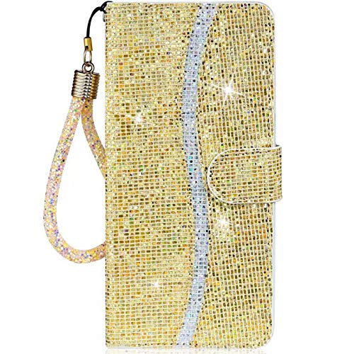 CTIUYA Schutzhülle für Samsung Galaxy S20 FE (6,5 Zoll), Hülle Handyhülle Glitzer Case Tasche Leder Klapphülle Glänzend Bling Brieftasche mit Kartenfach Flip Cover Handytasche für Galaxy S20 FE,Gold von CTIUYA