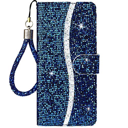 CTIUYA Schutzhülle für Samsung Galaxy S21 Plus, Hülle Handyhülle Glitzer Case Tasche PU Leder Klapphülle Glänzend Bling Brieftasche mit Kartenfach Flip Cover Handytasche für Galaxy S21 Plus,Blau von CTIUYA