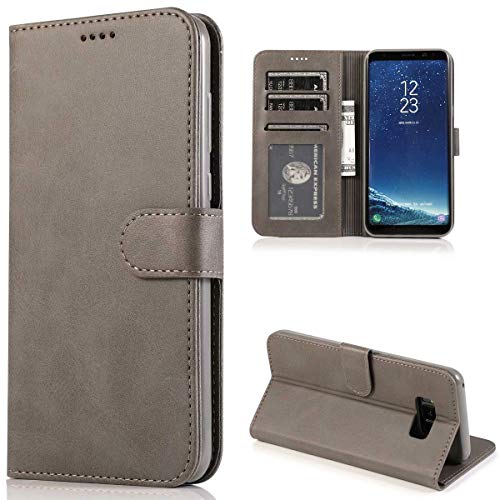 CTIUYA Schutzhülle für Samsung Galaxy S8, Hülle Handyhülle Leder Klapphülle Handytasche Flip Brieftasche Schutzhülle Magnet Wallet Case Tasche Lederhülle für Samsung Galaxy S8,Grau von CTIUYA