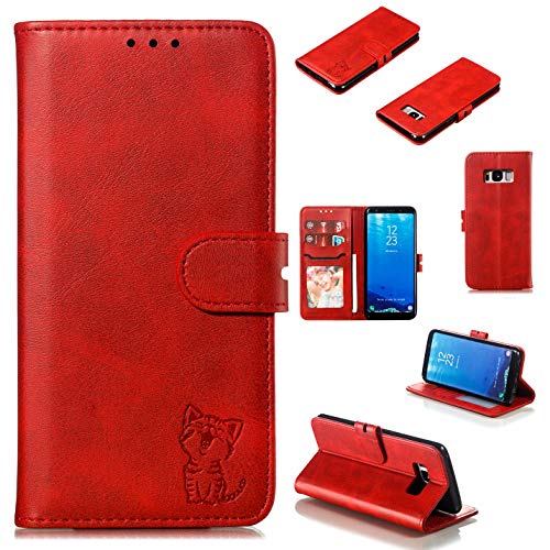 CTIUYA Schutzhülle für Samsung Galaxy S8, Hülle Leder Handyhülle Flip Case Klapphülle Lederhülle Schutz Tasche Magnet Brieftasche Silikon Cover Ledertasche für Samsung Galaxy S8,Rot von CTIUYA