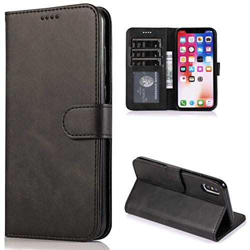 CTIUYA Schutzhülle für iPhone X/iPhone XS, Hülle Handyhülle Leder Klapphülle Handytasche Flip Brieftasche Schutzhülle Magnet Wallet Case Tasche Lederhülle für iPhone X/iPhone XS,Schwarz von CTIUYA