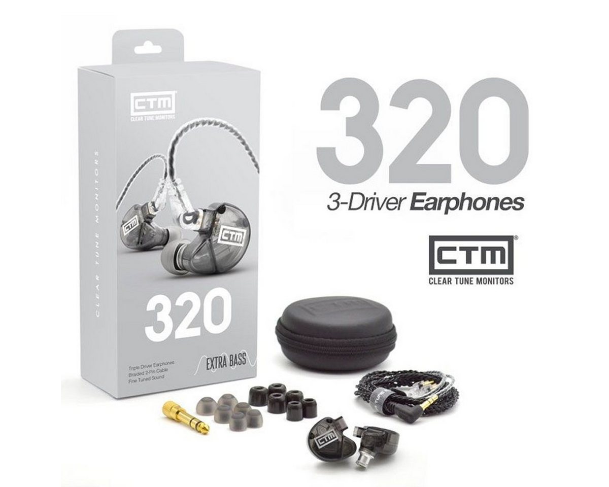 CTM Audio CE320 3-Weg InEar-Monitor Ohrhörer Grau In-Ear-Kopfhörer (Impendanz: 20Ohm, Übertragungsbereich: 20-16000Hz, Hoher Tragekomfort) von CTM Audio