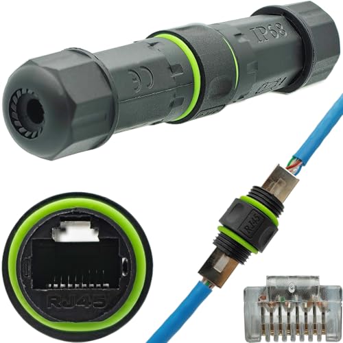 CTRICALVER Wasserdichter RJ45 Koppler, IP68-Ethernet-Kabelstecker für den Außenbereich, wasserdichter RJ45-Netzwerkkabel-Stecker, kompatibel mit CAT6/Cat5e Ethernet-LAN-Kabel (1 Stück) von CTRICALVER