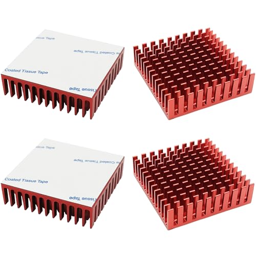 Kühlkörper, CTRICALVER 4 Stück Aluminium Heatsink L40mm X B40mm X H11mm, Roter Kühlkörper mit 3M Klebeband, für High Power LED Verstärker Transistor von CTRICALVER
