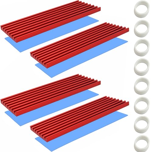 Kühlkörper, CTRICALVER 4 Stück M.2 SSD Kühlkörper, 70x22x3mm Aluminium Kühlkörper, M.2 Kühler, mit Silikon Wärmeleitpad für M.2 2280 SSD (Rot) von CTRICALVER