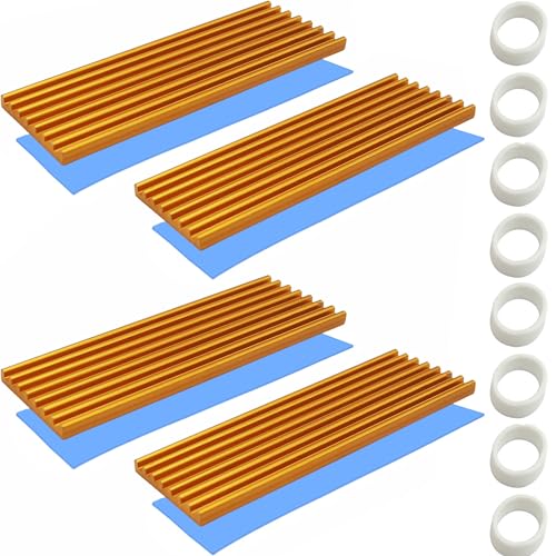 M.2 kühlkörper, CTRICALVER 4 Stück M.2 SSD Kühlkörper, 70 mm × 22 mm × 3 mm Aluminium Kühler, mit Silikon Wärmeleitpad für M.2 2280 SSD (Gold) von CTRICALVER