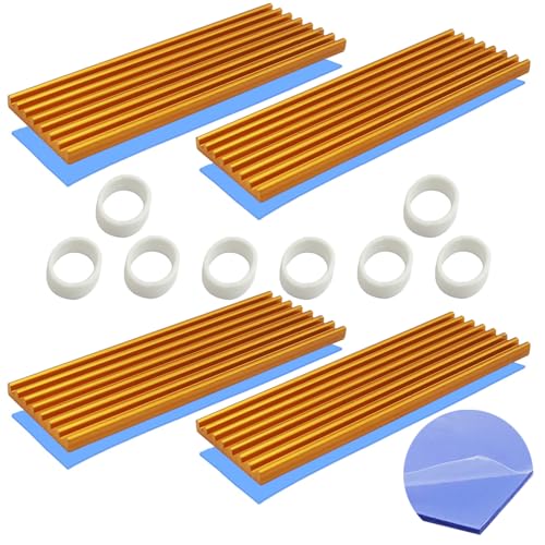 M.2 kühlkörper, CTRICALVER 4 Stück M.2 SSD Kühlkörper, 70 mm × 22 mm × 3 mm Aluminium Kühler, mit Silikon Wärmeleitpad für M.2 2280 SSD (Gold) von CTRICALVER