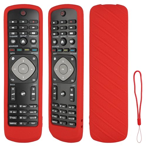 Schutzhülle für Fernbedienung aus Silikon, kompatibel mit Philips UHD LED TV RM-L1225 Fernbedienung, stoßfest, mit einem Schlüsselband (Rot) von CTRLBETTER