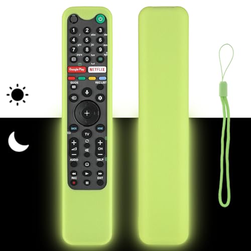 Silikon-Fernbedienung Fall Kompatibel mit Sony RMF-TX500P RMF-TX500U RMF-TX500E RMF-TX600U RMF-TX600P RMF-TX600E TV Fernbedienung Stoßfeste Schutzhülle mit einem Lanyard (Fluoreszierend Gelb) von CTRLBETTER