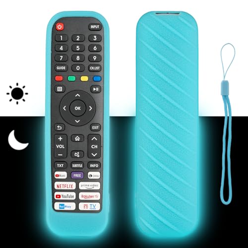 Silikon-Fernbedienung Fall kompatibel mit Hisense EN2G30H EN2D30H EN2J30H EN2N30H EN2N30H EN2A30 TV Fernbedienung Stoßfeste Schutzhülle mit einem Lanyard (Fluoreszierendes Blau) von CTRLBETTER