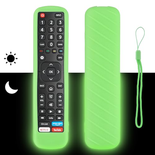 Silikon-Fernbedienungshülle kompatibel mit Hisense EN2BI27H EN2BF27H EN2BB27H EN2X27HS EN2D27 EN2AK27H TV Fernbedienung Stoßfeste Schutzhülle mit einem Schlüsselband (Fluoreszierendes Grün) von CTRLBETTER