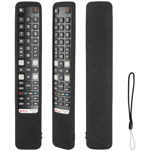 Silikon-Fernbedienungshülle kompatibel mit TCL RC802NU YUI1 RC802N YUI1 TV Fernbedienung Stoßfeste Schutzhülle mit einem Lanyard (Schwarz) von CTRLBETTER