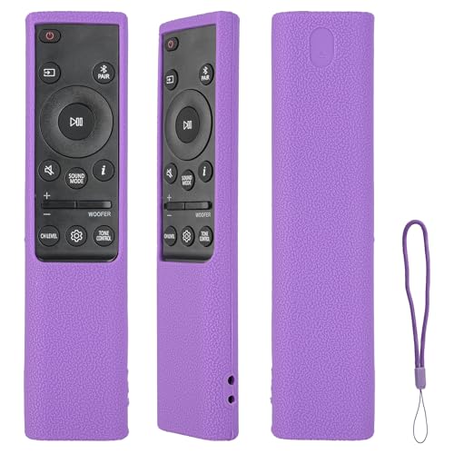 Silikon-Schutzhülle für Fernbedienung, kompatibel mit Samsung AH81-15047A AH81-15498A Soundbar-Fernbedienung, stoßfeste Schutzhülle mit Umhängeband, Violett von CTRLBETTER