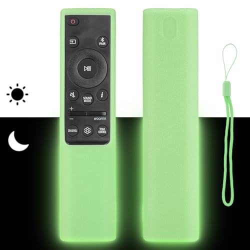 Silikon-Schutzhülle für Fernbedienung, kompatibel mit Samsung AH81-15047A AH81-15498A Soundbar-Fernbedienung, stoßfeste Schutzhülle mit Umhängeband (fluoreszierendes Grün) von CTRLBETTER