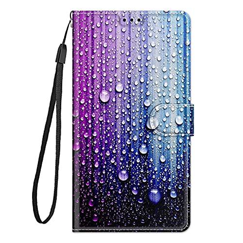 Kompatibel für Samsung Galaxy S21 FE 5G Hülle Leder mit Band Motiv Kartenfach Silikon Klappbar Flip Tier Hüllen [Magnetisch] Handyhülle Bumper PU Cover Case - Wasser von CUAgain-EU