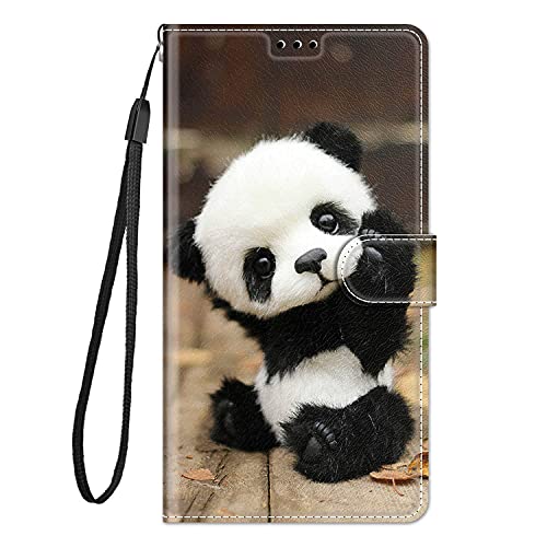 Kompatibel für Xiaomi Redmi 10 2022 2021 Hülle Leder mit Band Motiv Kartenfach Silikon Klappbar Flip Tier Hüllen [Magnetisch] Handyhülle Bumper PU Cover Case - Panda von CUAgain-EU
