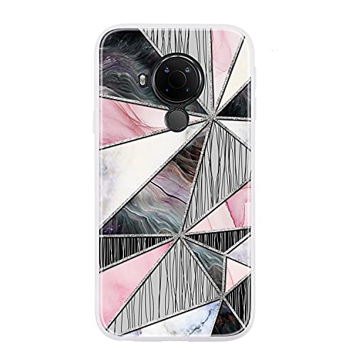 Kompatibel mit Nokia 5.4 Hülle Silikon Marmor Lustig Diamant Muster Gummi Hüllen Handyhülle Cover Ultra Dünn Bumper Slim Handytasche Stoßfest Mädchen Damen Grau + Pink von CUAgain-EU