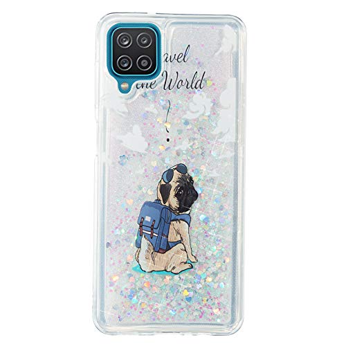 Kompatibel mit Samsung Galaxy A12 Hülle Silikon Glitzer Flüssig Wasser Liquid 3D Transparent Bumper Hüllen Durchsichtig Handyhülle Case Cover für Mädchen Damen Hund von CUAgain-EU