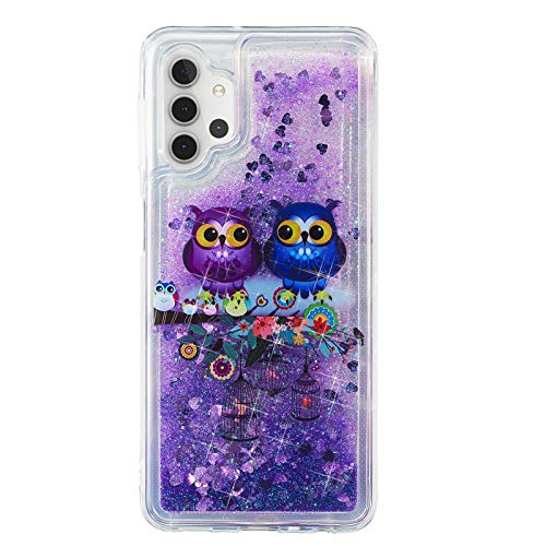 Kompatibel mit Samsung Galaxy A32 5G Hülle Silikon Glitzer Flüssig Wasser Liquid 3D Transparent Bumper Hüllen Durchsichtig Handyhülle Case Cover für Mädchen Damen Eule von CUAgain-EU