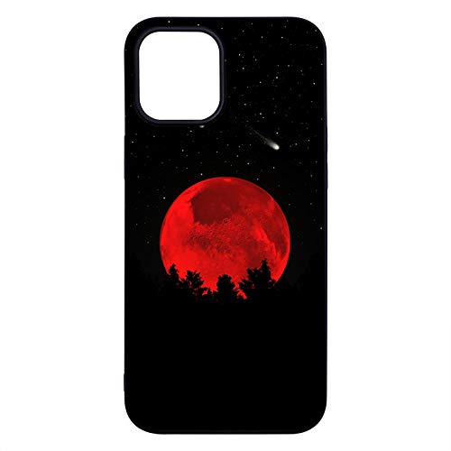 Kompatibel mit iPhone 12/12 Pro Hülle Silikon Schwarz Muster Motiv Lustig Matt Hüllen Handyhülle Ultra Dünn Gummi Cover Bumper Case Mädchen Damen Roter Mond von CUAgain-EU