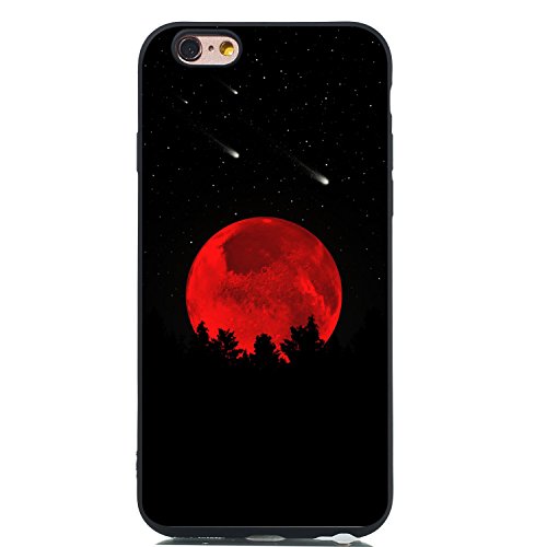 Kompatibel mit iPhone 5/5s/SE 2016 Hülle Silikon Schwarz Muster Motiv Lustig Matt Hüllen Handyhülle Ultra Dünn Gummi Cover Bumper Case Mädchen Damen Roter Mond von CUAgain-EU