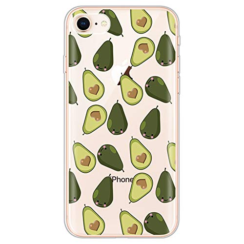 Kompatibel mit iPhone SE 2022 2020/iPhone 7 8 Hülle Transparent Silikon Klar Ultra Dünn Slim Lustig Motiv Muster Bumper Hüllen Durchsichtig Handyhülle Case Cover für Mädchen Damen Avocado von CUAgain-EU