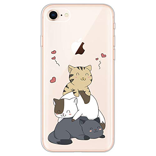 Kompatibel mit iPhone SE 2022 2020/iPhone 7 8 Hülle Transparent Silikon Klar Ultra Dünn Slim Lustig Motiv Muster Bumper Hüllen Durchsichtig Handyhülle Case Cover für Mädchen Damen Katze von CUAgain-EU