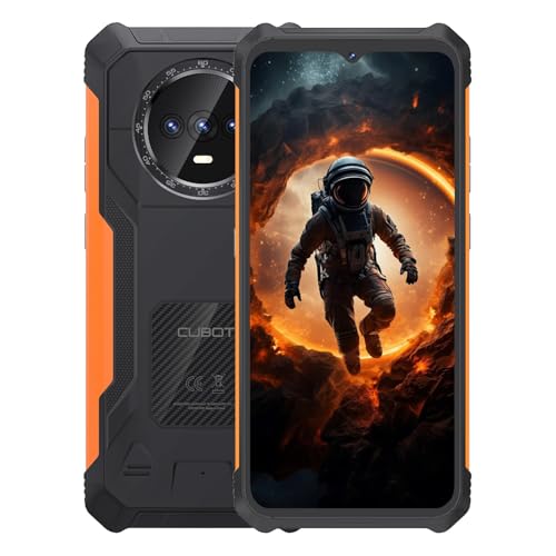 Cubot Kingkong ES – 6,56-Zoll-HD+-Smartphone, 16 GB (6 GB + 10 GB) RAM und 128 GB ROM, 48-MP-Dreifachkamera, 5100-mAh-Akku, Android 14, OctaCore-Prozessor, Farbe Schwarz + Orange von CUBOT