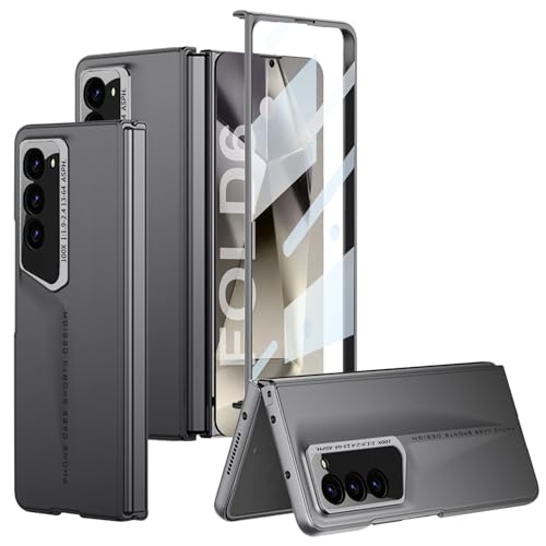 CUBTEM für Samsung Galaxy Z Fold 6 Hülle mit Kartenfach & Kamera-Schiebefenster Schutz, Frontabdeckung Integrierter Bildschirmschutz, Ultradünn und sturzsicher handyhülle (03-Grau) von CUBTEM