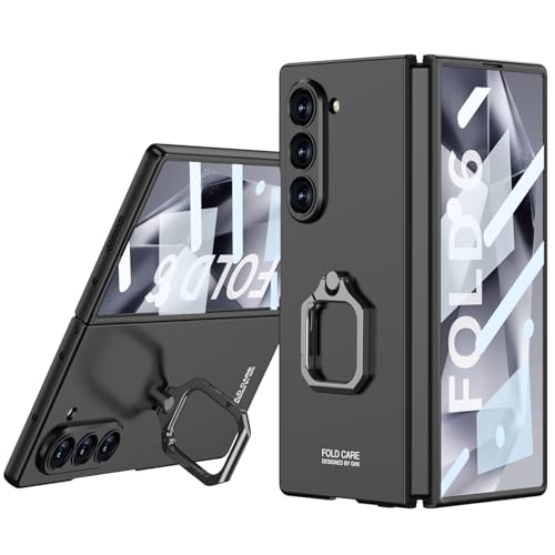 CUBTEM für Samsung Galaxy Z Fold 6 Hülle mit Kartenfach & Kamera-Schiebefenster Schutz, Frontabdeckung Integrierter Bildschirmschutz, Ultradünn und sturzsicher handyhülle (02-Schwarz) von CUBTEM