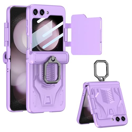 CUBTEM Z Flip 5 Hülle für Samsung Galaxy 5G,Magnetisches Scharnier Handyhüllen mit Displayschutzfolie und Ring,Hart PC Handytasche für Samsung Flip 5 Kratzfest Schutzhülle Stoßfeste Case Cover von CUBTEM