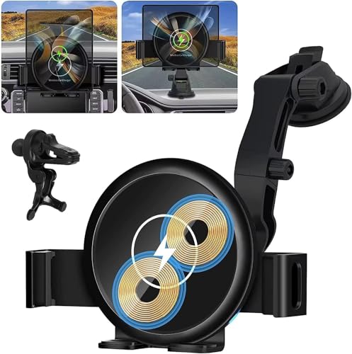 CUBTEM Handyhalterung Auto Mit Ladefunktion,15W Qi Doppelspule Kabelloses Autoladegerät Schnellladegerät,Handyhalterung Auto Magnet für Samsung Galaxy Z Fold 6/5/4 für iPhone für Huawei 4,3-8,1 Zoll von CUBTEM