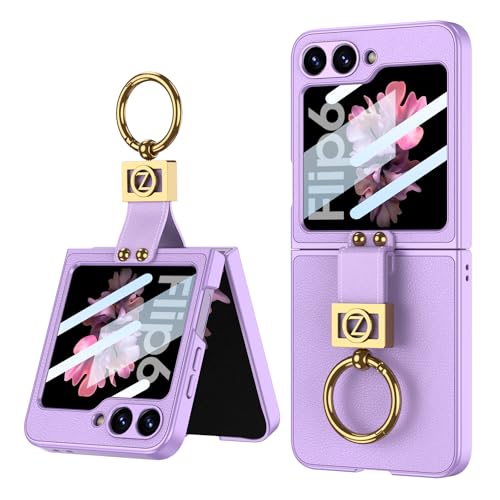 Hülle für Samsung Galaxy Z Flip 6 mit Ringhalterung, magnetischer Scharnierabdeckung, transparenter Beschichtung aus PC, eingebautem Frontschutz und rundum Schutz, Lila von CUBTEM