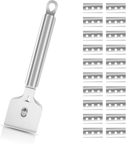 CUEMOON Ceranfeldschaber Metall, 20 Ersatzklingen für Ceranfeld und Glaskeramik, Edelstahl Reinigungsschaber für Reinigung Von Backofen, Induktionskochfeld, Herd von CUEMOON